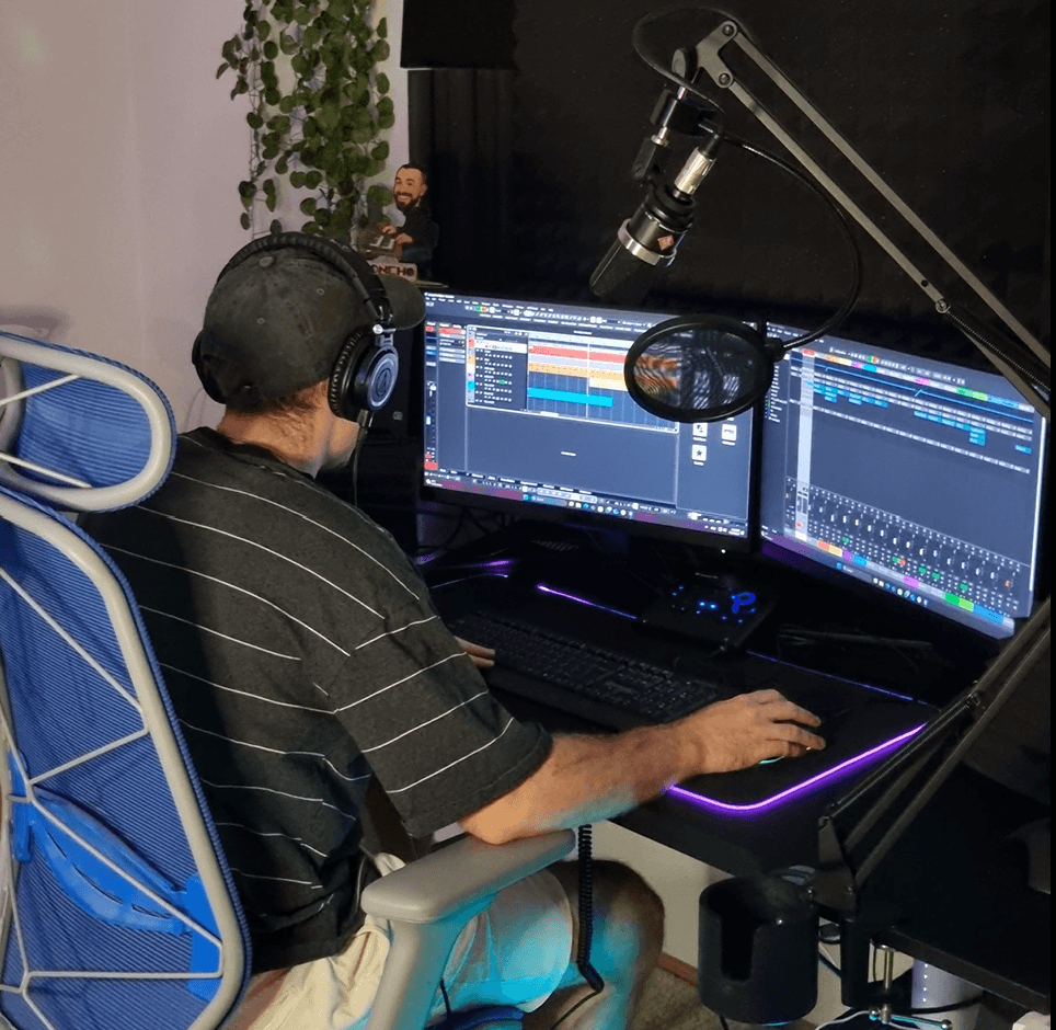 Finch working at his studio desk