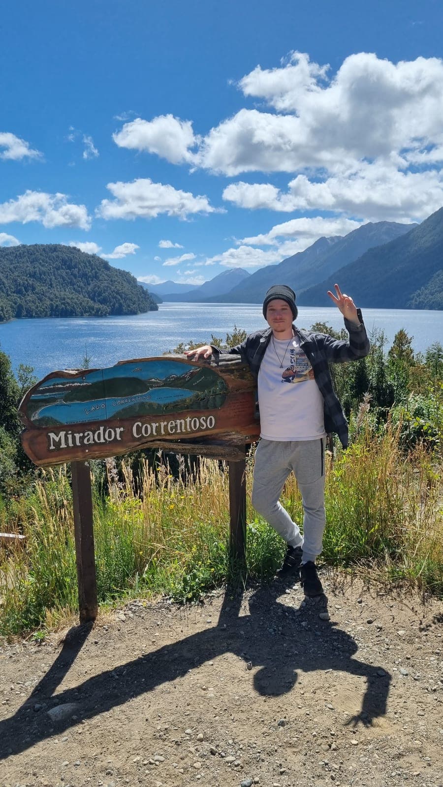 Finch travelling at a lake viewpoint in Patagonia