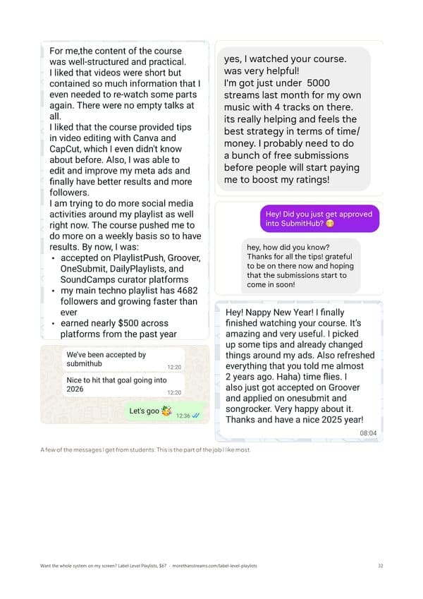 A page of the guide with messages from students